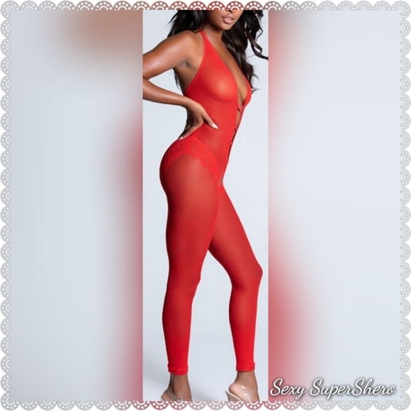 🆕Sexy Red Sexy Mesh Lingerie footles Bodystocking - Picture 7 of 8